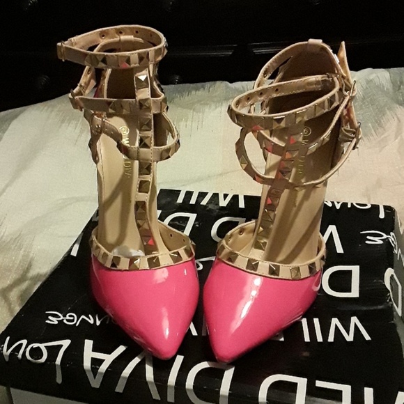 Neon pink and nude color 4 inch heels - Picture 6 of 7